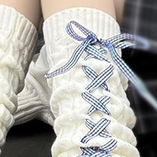 1 пара зимних чехлов для телят, трикотажные, нескользящие, однотонные, со шнуровкой, эластичные, в стиле Лолиты