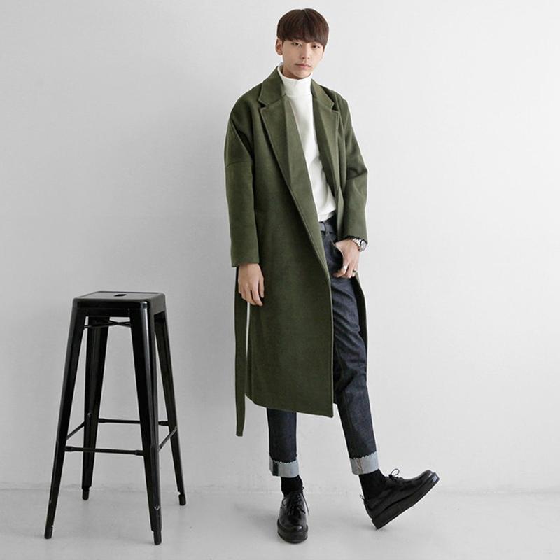 Men's Trendy Long Black Wool Blend Winter Trench Coat Overcoat with Gothic Windbreaker Design
