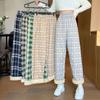 Warm Plush Pants Thick Plaid Women Winter Casual Loose Wide Leg Trousers Korean Streetwear Straight Pant