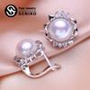 8-9mm Natural Freshwater Pearl Earrings Fashion Cubic Zirconia Clip Earrings For Women Girl Gift