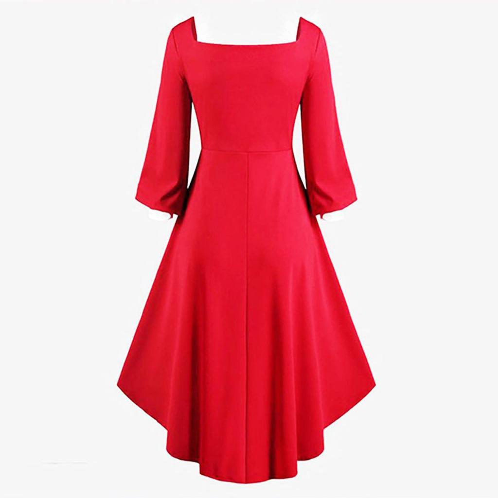 Women's Christmas Costume Red Button-up Long-sleeved Knitted Plush Princess Dress