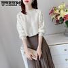 Spring and Autumn Women's Loose Sweater Lace Splicing Hollow Sleeve Long Sleeve Knitted Sweater