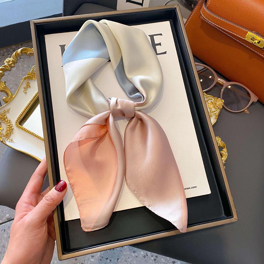 Women's Striped Silk Imitation Square Scarf - Spring & Autumn All-Match Simple Style Accessory