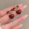 Подвески в виде винно-красного сердца, женские висячие серьги со стразами и бантом, топ с искусственным жемчугом, корейские элегантные вечерние украшения для ушей