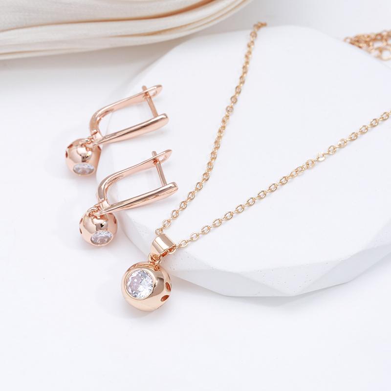 Kinel Rose Gold Color Orb Pendant Necklace Earrings Daily Easy Matching Fine Jewelry Set