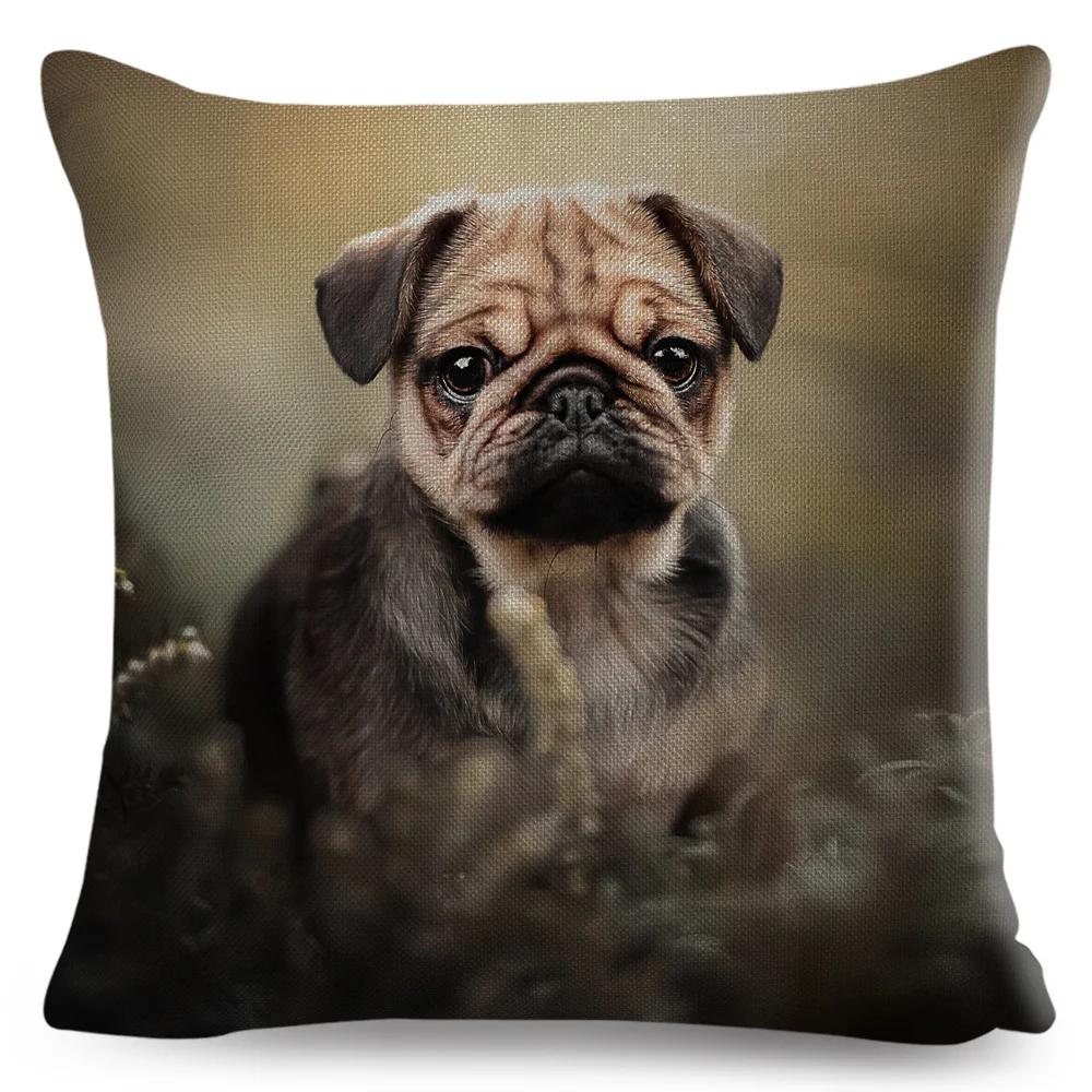 Both Sided Pug Dog Print Cushion Cover Decoration Pet Animal Pillow Case for Sofa Home Car Linen Pillowcase 45x45cm