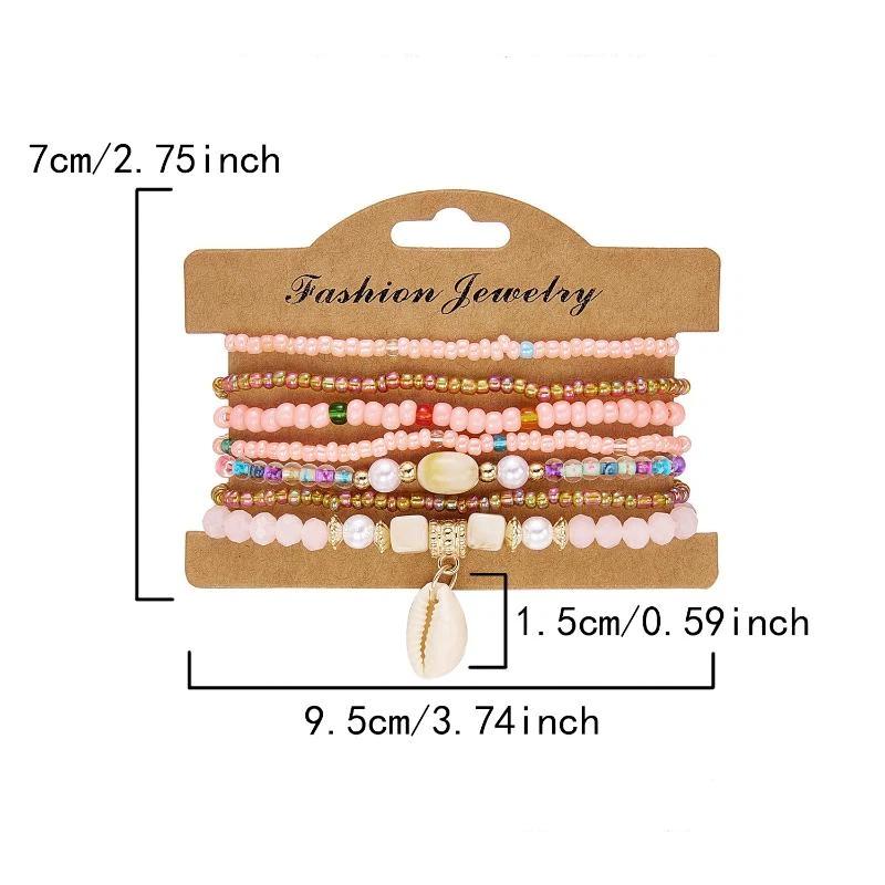 Boho Rice Beads Starfish Pendant Bracelets For Women Summer Ocean Beach Shell Charm Multilayer Bracelet Set