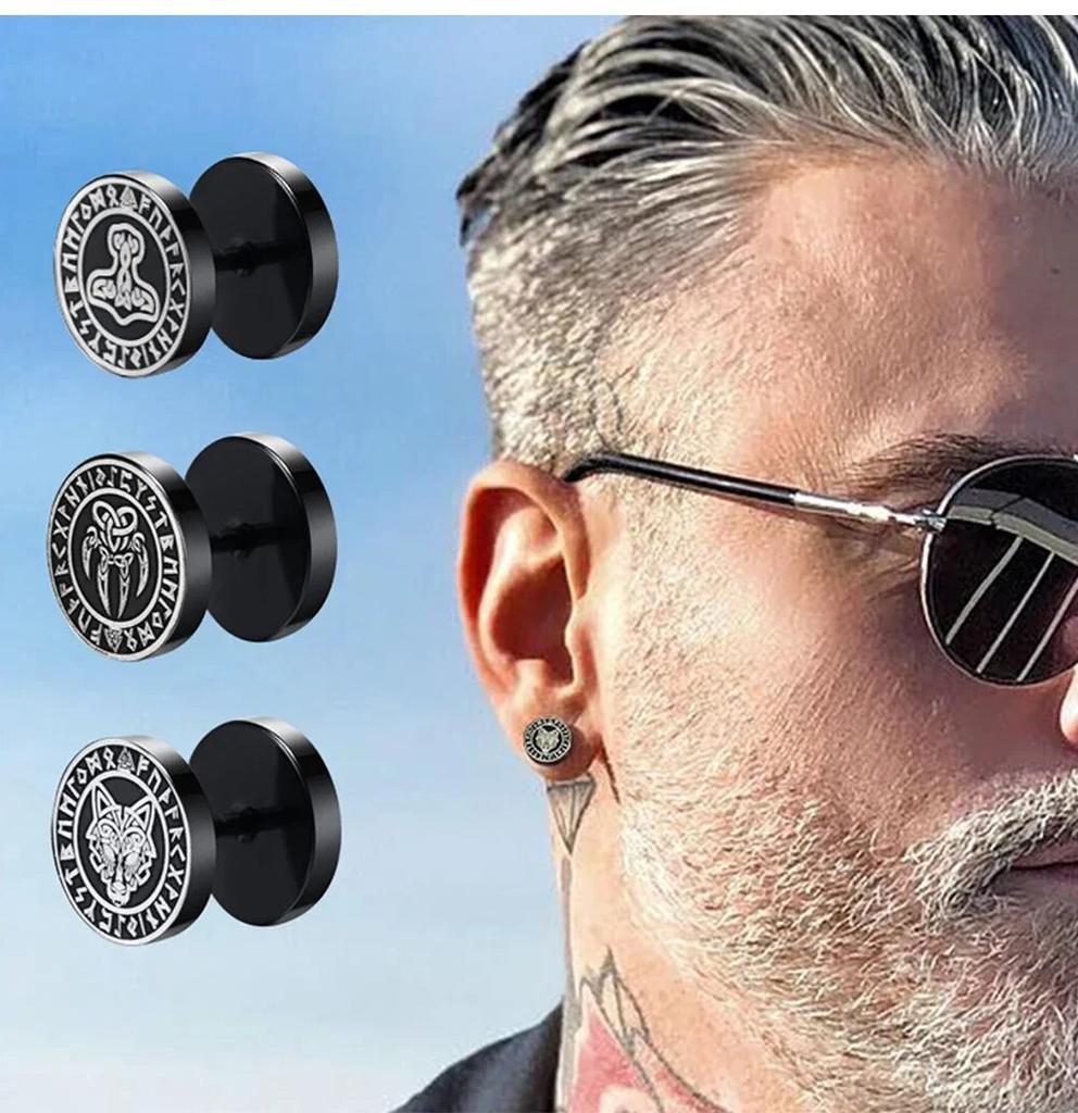 Готические серьги-гвоздики с рунами викингов для мужчин и мальчиков, серьги-гвоздики в стиле рок-панк из нержавеющей стали, валкнут, голова волка, компас, серьги с кельтским узлом