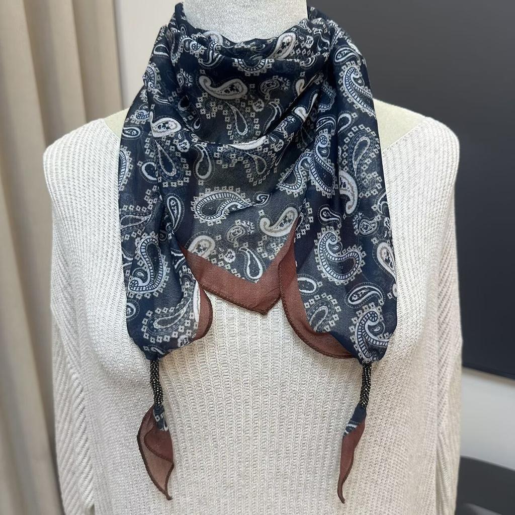 Cotton And Linen Triangle Scarf Summer Thin Silk Scarf Women'S High-End Shawl Women'S Versatile Belt Japanese And Korean Fart Curtain Scarf