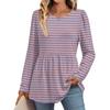Women's Casual Fashion Long Sleeve Shirt Striped Tunic Top
