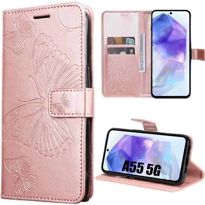 Protective Case - Booling - for Samsung Galaxy A55 5G - Shockproof - PU Leather and TPU - Butterfly Pattern