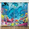 Curtain Illustration Marine Life Shark 3D Digital Printing Blackout Curtain Punching