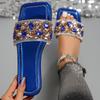 Модные летние шлепанцы со стразами, уличные голубые кожаные сандалии с квадратным носком на плоской подошве, роскошные водонепроницаемые уличные шлепанцы, женские шлепанцы-сандалии