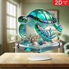 2D Flat Acrylic Sea Turtle Desktop Decor - Mosaic Glass Style with Shells, Coral and Marine Life Themes, Suitable for Coastal Home