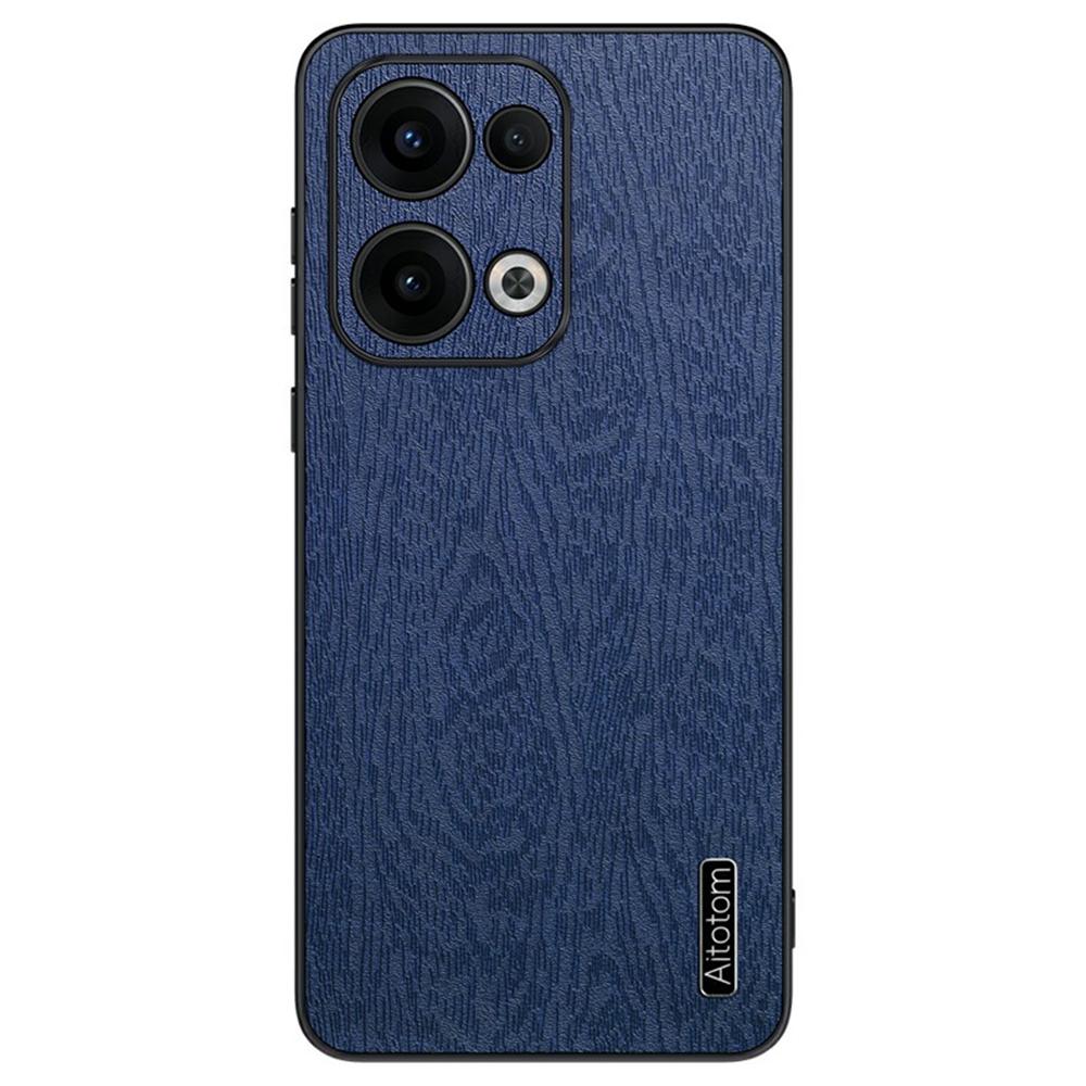 Для Oppo Reno13 5G (Глобальный) Чехол Текстура дерева Покрытый ПУ кожей Чехол для телефона из ПК+ТПУ