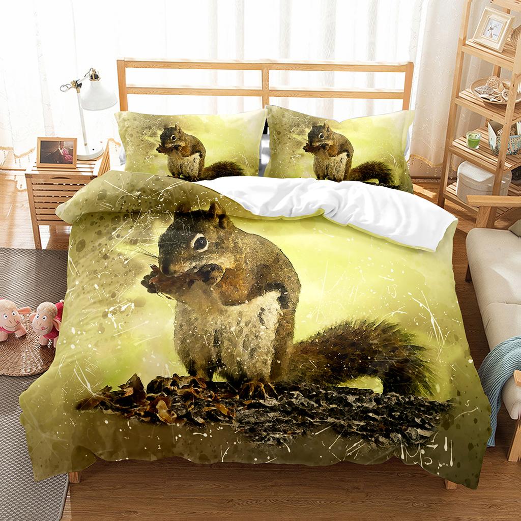 Белка пододеяльник комплект милые дикие животные полиэстер одеяло чехол с наволочкой для детей подростков спальня декор размер King Queen