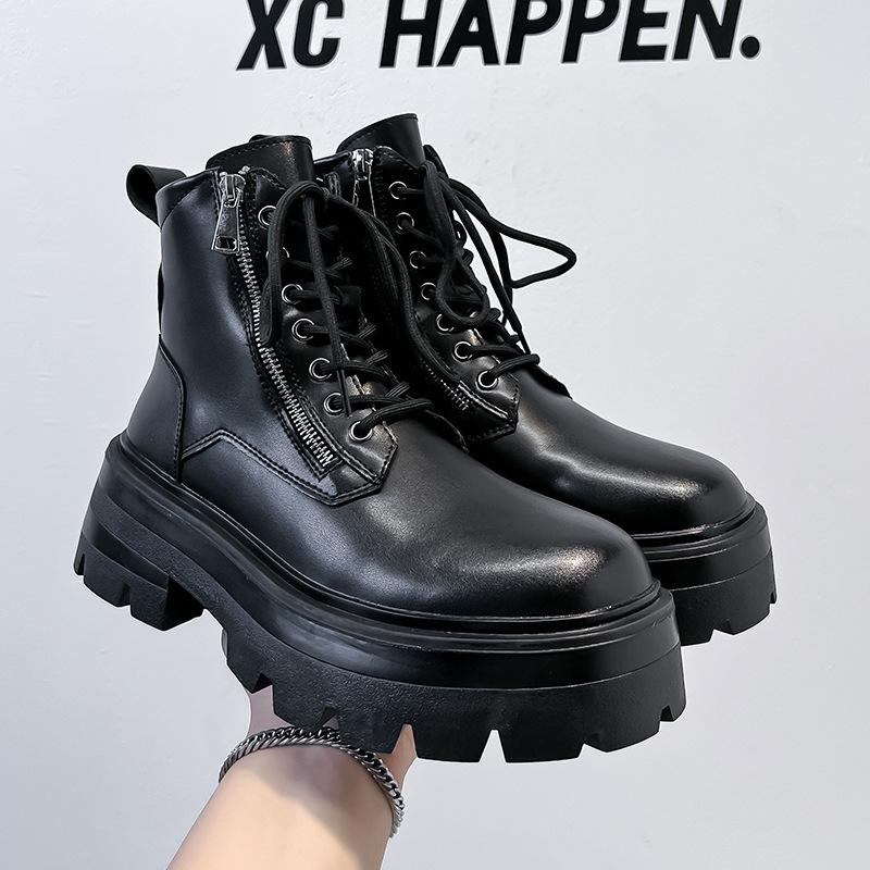 Новые ботинки Мартин мужские осенне-зимние бархатные в британском стиле на толстой подошве с увеличением роста, мотоциклетные полусапоги средней высоты 70022-A