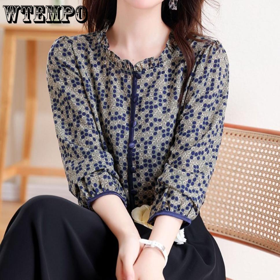 Chiffon Shirt Women's Spring and Autumn Fashion Long Sleeved Top Printed Casual Loose Shirt