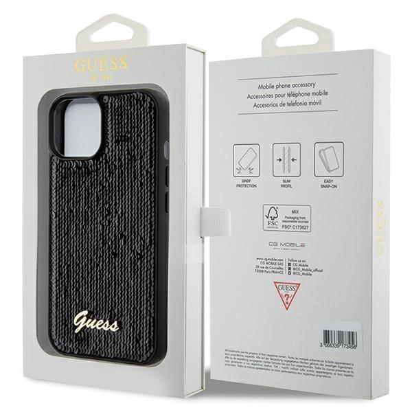 Guess Sequin Script Metal Case For Iphone 14 / 15 / 13 - Black