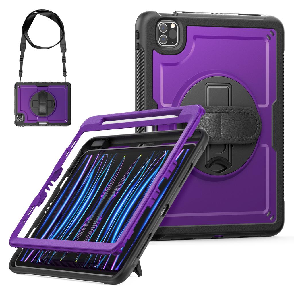 Tablet Case For iPad Air (2022)/(2020)/Pro 11 (2022)/(2021)/(2020)/(2018) PC + TPE Cover with Hand Strap and Shoulder Strap