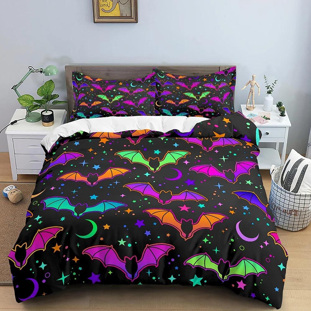 Неоновый цветной пододеяльник, комплект постельного белья King Rainbow Gradient Pumpkin, микрофибра, пододеяльник на Хэллоуин, двойной пододеяльник