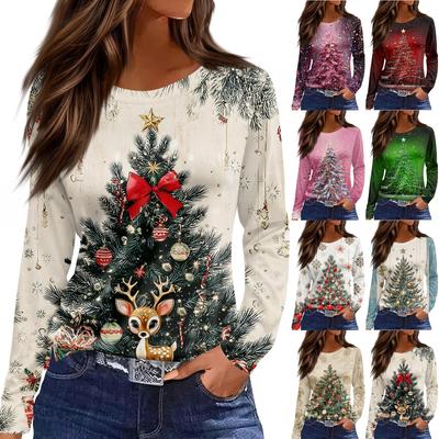 Женская модная повседневная свободная футболка с разрезом и круглым вырезом с длинным рукавом с принтом, женский топ