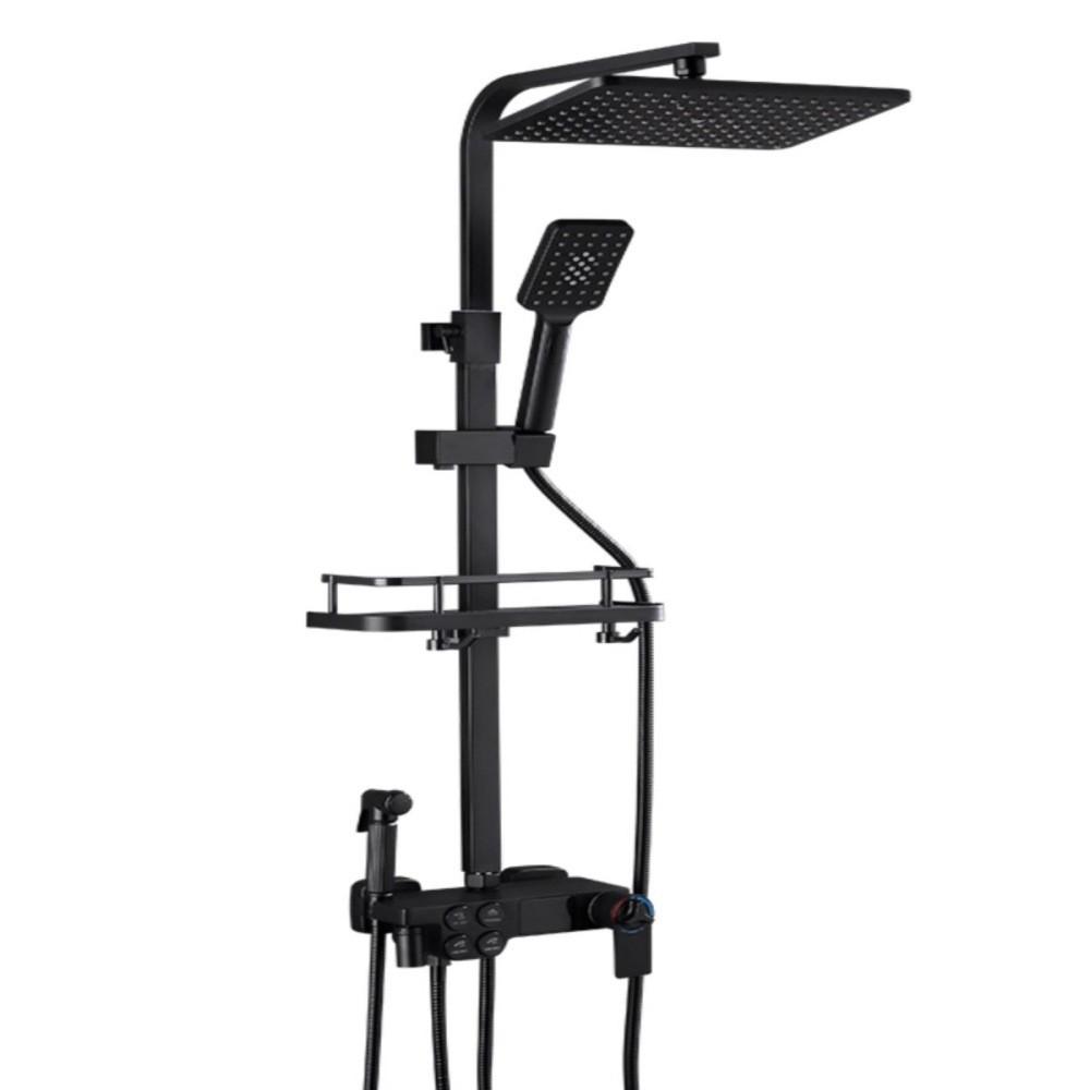 Черный цифровой дисплей Напорная душевая лейка Бытовая ванная комната Термостатический тропический душ Кнопочная душевая лейка Набор