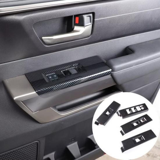 4Pcs Carbon Fiber Window Switch Panel Cover Trim For Toyota Tundra -