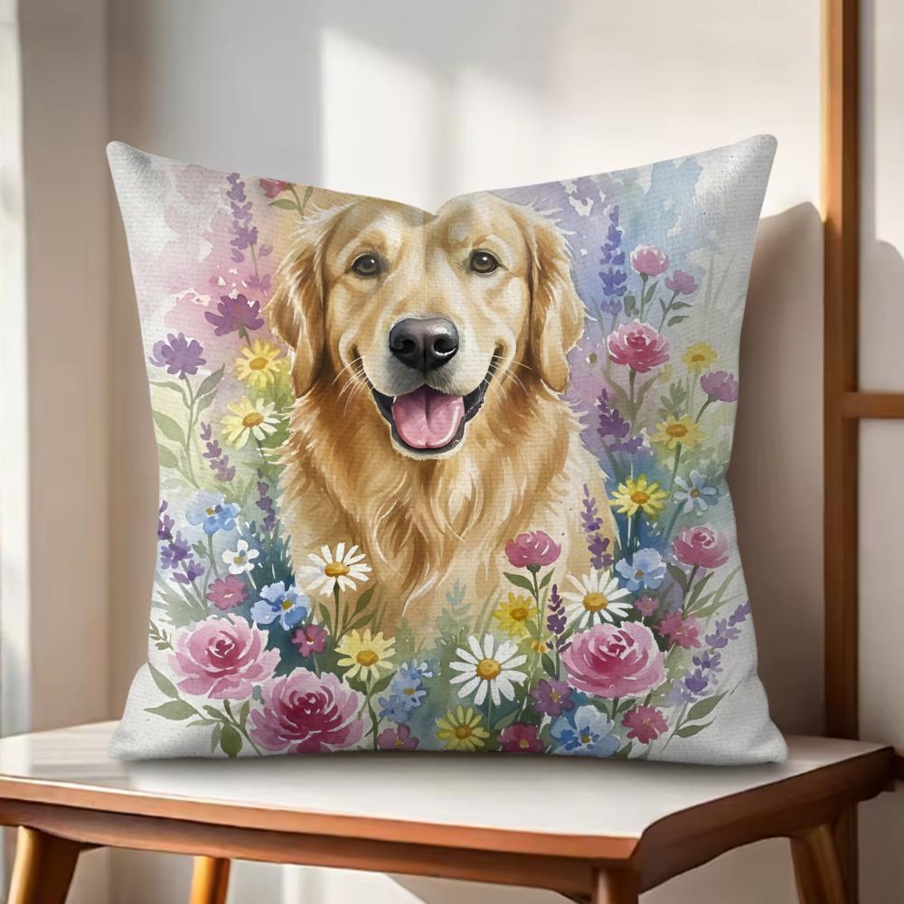 watercolor Pet Dog Cushion Cover Natural Linen Organic Fabric DoubleSided Printing Couch Pillow Covers Home Decor Gift