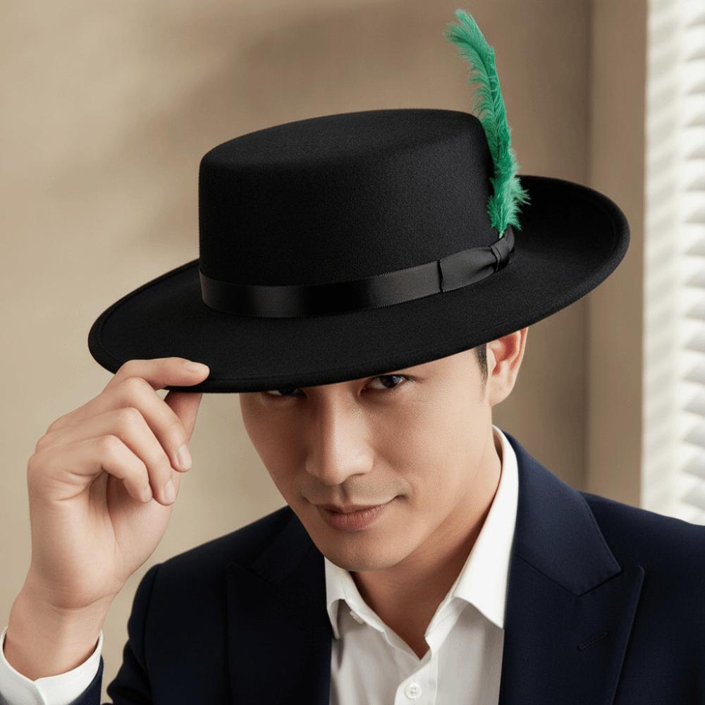 Wide Brim Cavalier Top Hat Artificial Feather Masquerade Headwear Feather Stage Cap Unisex