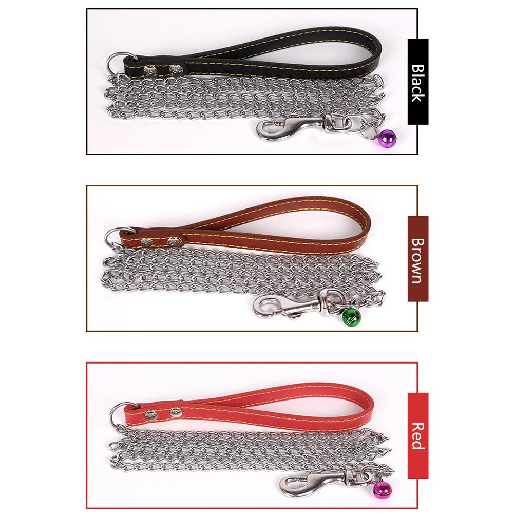 Durable Anti-Bite Metal Dog Chain Lead For Small Medium Large Dog Chain Leash Handle Leads PU Leather Iron Chain Pet Accessories