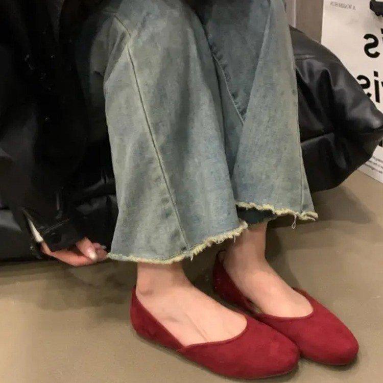 Soft Leather Version Suede Retro Soft Sole Mary Jane Shoes Women's New White Light Mouth Small Red Shoes Versatile with Skirt Single Shoes