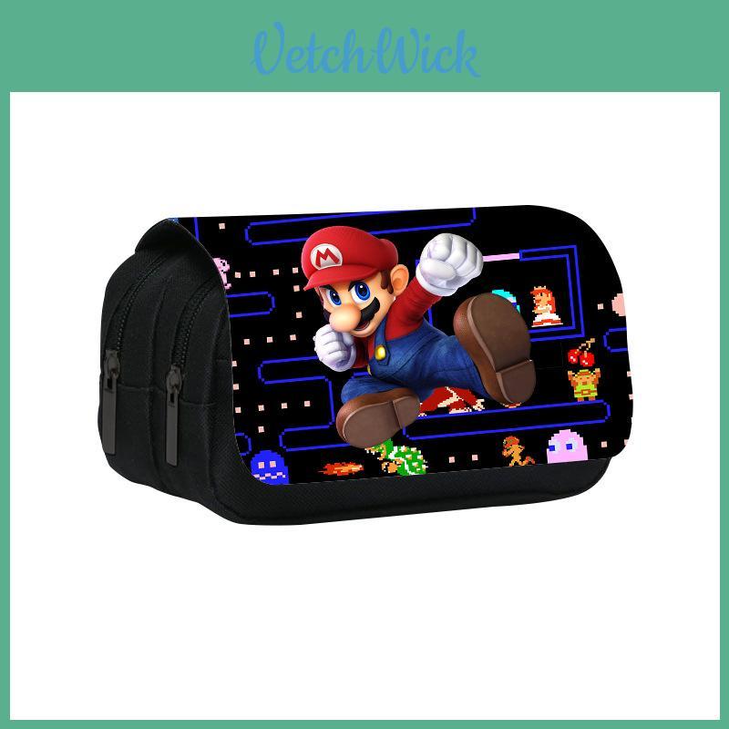 Mario Double Compartment Pencil Organizer With Large Capacity For Student Supplies