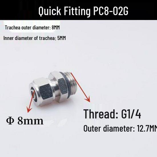 Пневматический быстроразъемный прямой фитинг G1/4 PC8-02G PC10-03G PC12-04G с уплотнительным кольцом