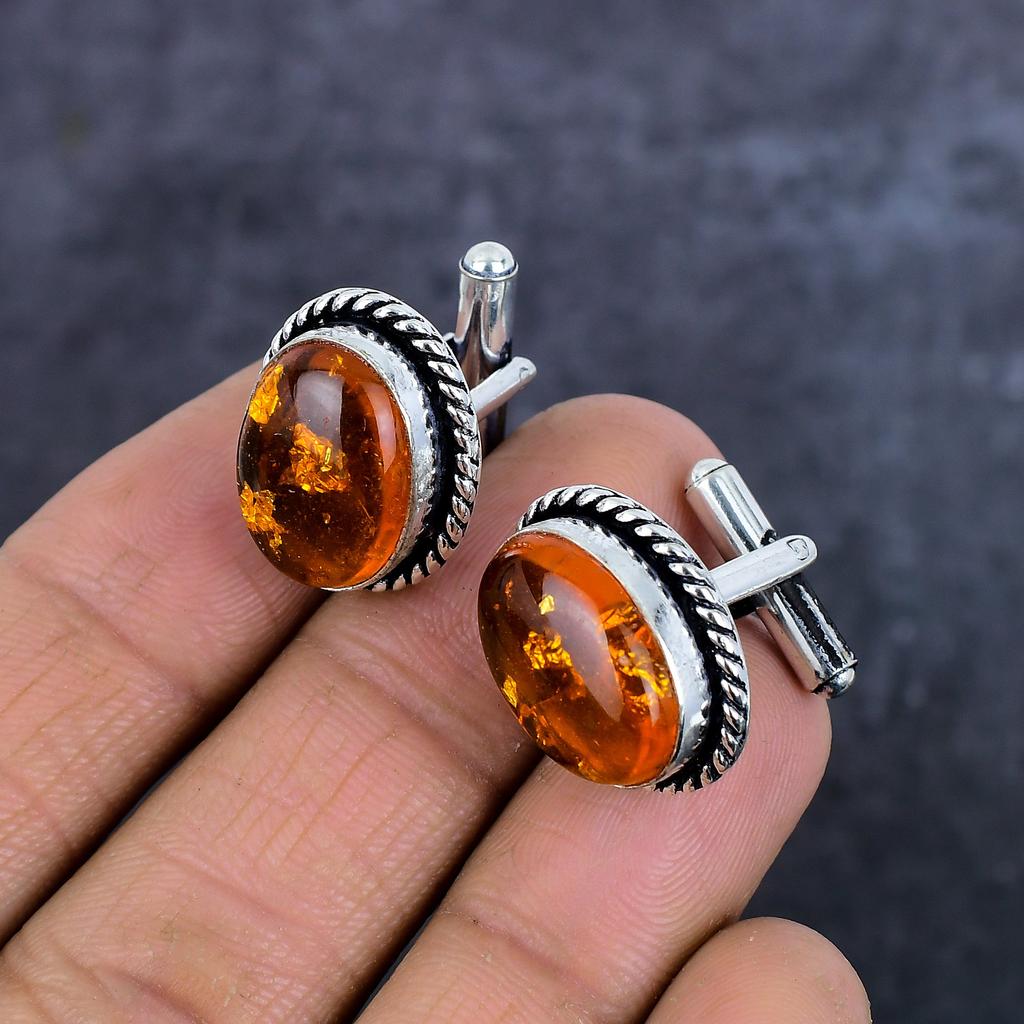 Запонки ручной работы из стерлингового серебра 925 пробы с балтийским янтарем l7y30