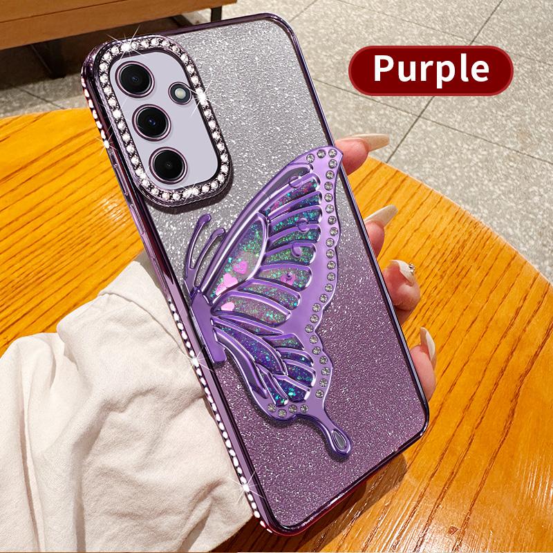 Жидкий чехол с бриллиантовым блеском и подставкой-бабочкой для Samsung Galaxy A17 A16 A26 A36 A56 A06 A15 A25 A35 A55 A14 A24 A34 A54 5G