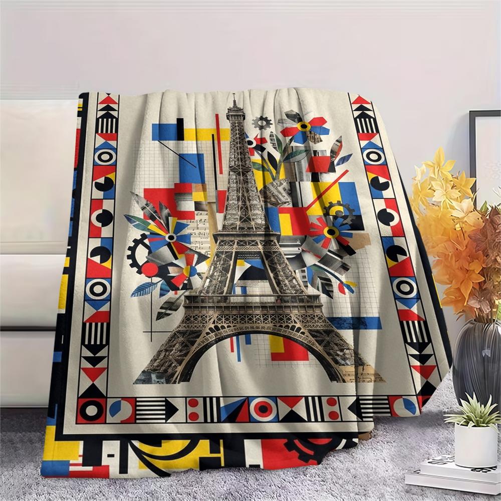 Paris Eiffel Tower Print Flannel Blanket, High quality Comfortable for All Seasons, Home Decor, Warmth and Comfort, Perfect for Christmas Gifts93