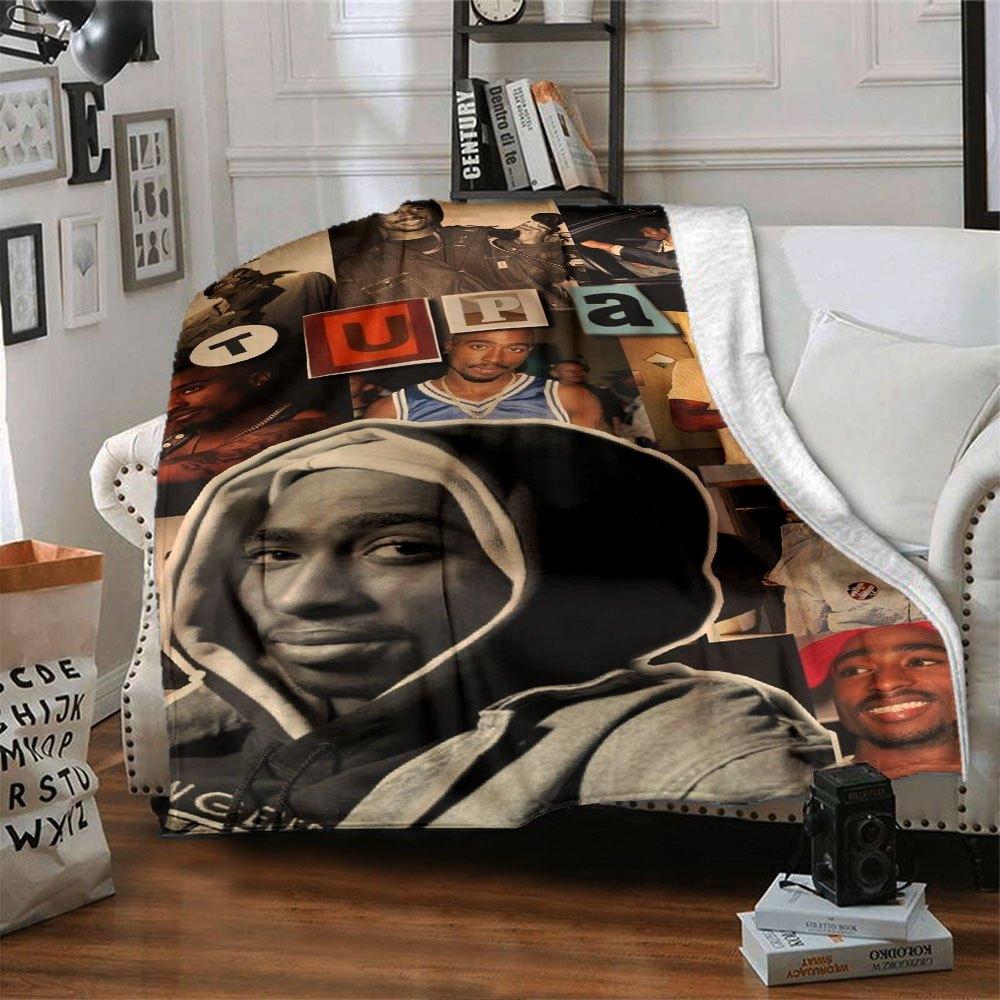 1 шт. Плед в стиле Hip Hop 2Pac, Мягкий, Легкий, Для всех сезонов, Многоцелевой плед для дивана, кровати, офиса и пикников, Французский стиль с культовыми обложками альбомов и цитатами