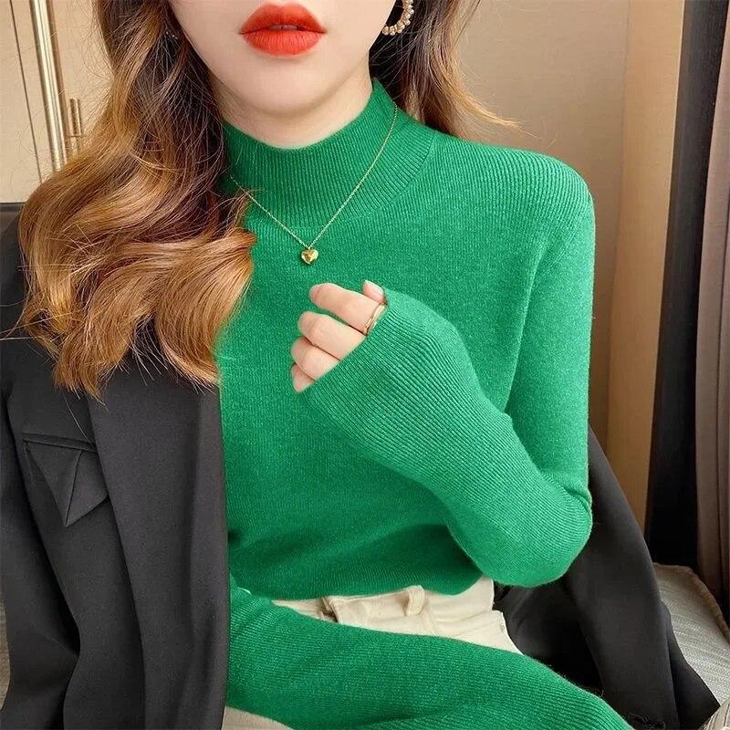 Sweaters Pullover Knitwear Women Autumn/Winter Solid Half High Collar Long Sleeve Versatile Sweater Pullover Female Top