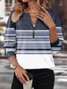 Fashion Women Autumn Winter Collection V Neck Color Block Zipper Sweatshirt