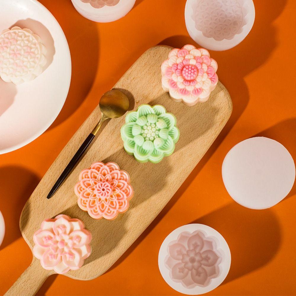 3D Flower Mooncake Mold Chinese Style Lotus Silicone Mold Mung Bean Mold for Dessert Pastry Candle