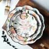 Vintage Hand Drawn Flowers Ceramic Plate Exquisite Afternoon Tea Dessert Fruits Plate Household Delicious Dishes Dining Plates