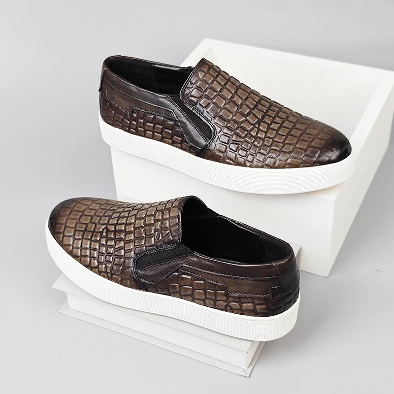 Мужские мокасины из натуральной кожи с острым носком и узором из камня, пенни-туфли без застежек, повседневные, формальные, свадебные, мужские туфли