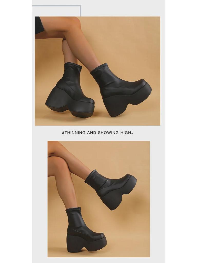 Dropshipping2024 Punk Thick-Soled Wedge High-Top Boots 40-43: European & American Fashion Women's Boots