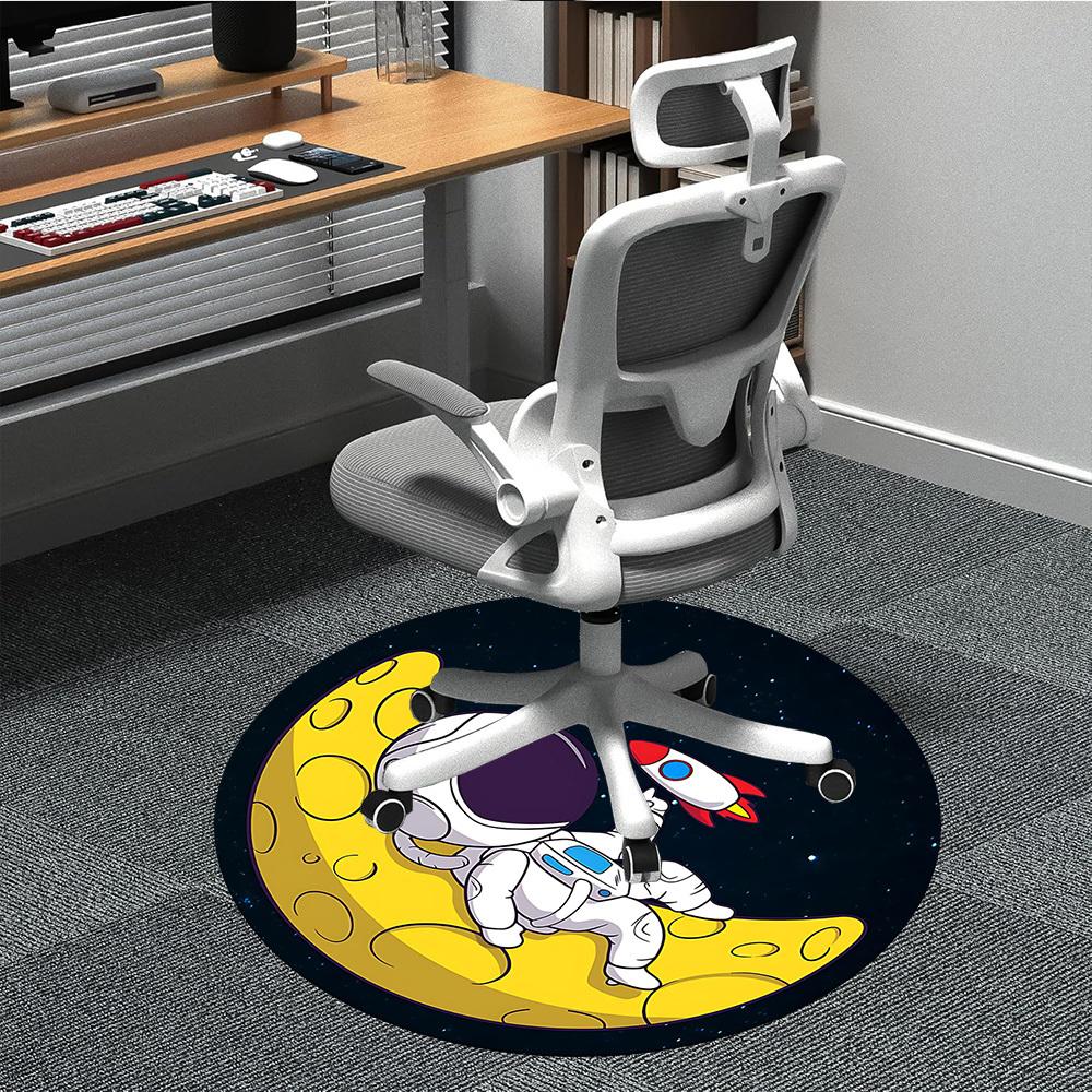 1pc Moon Astronaut Office Round Area Rug, Under Office Chairs Bedroom Living Room Home Decor, Room Deco