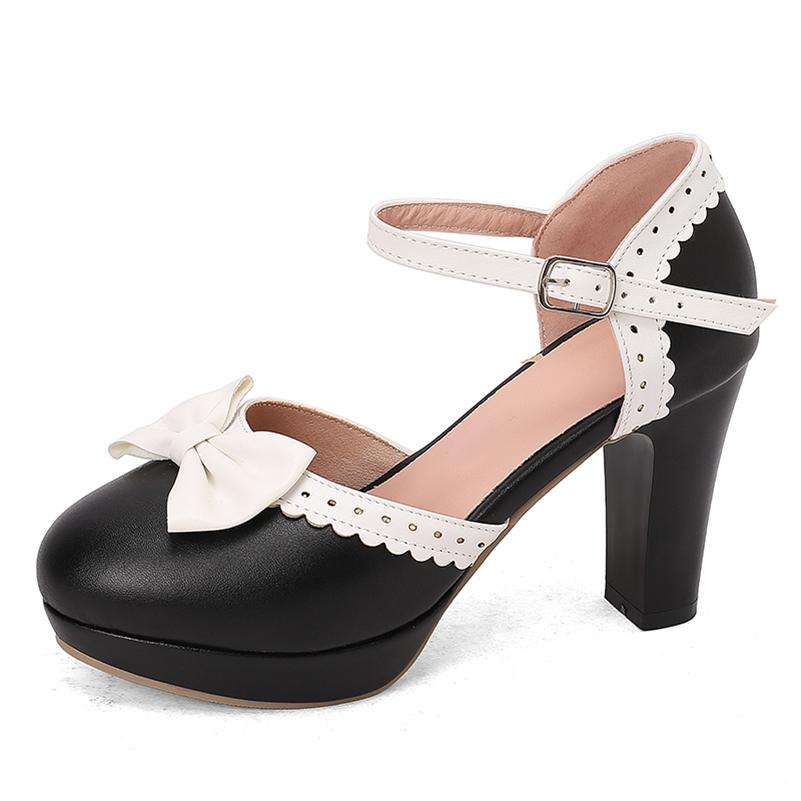 ANNYMOLI женские туфли-лодочки Mary Janes из двух частей с круглым носком на высоком каблуке с пряжкой на платформе, женская модная обувь весна-осень, белые 46