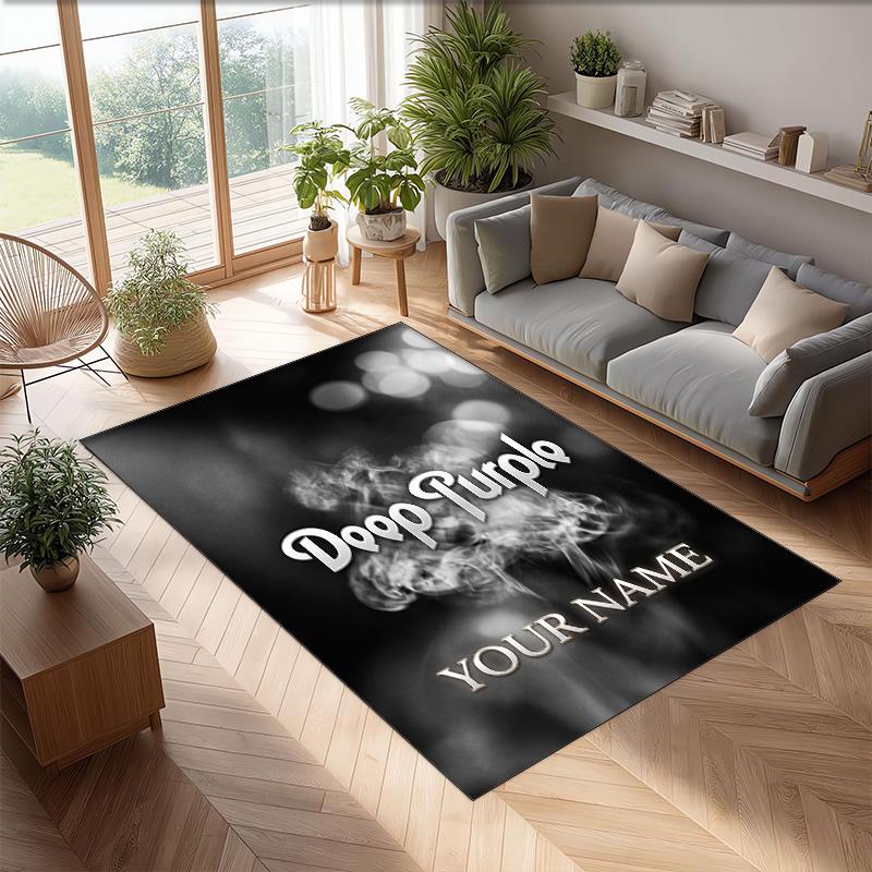 Deep Purple Crystal Velvet Rug, Custom Name Text Personalized Non‑Slip Floor Mat for Home Decor Gift
