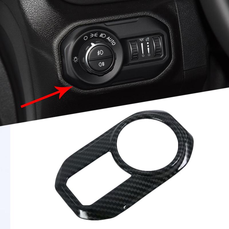 ABS Interior Carbon Fiber Headlight Lamp Button Cover Head Light Adjustment Sticker For Jeep Wrangler 2017- Car