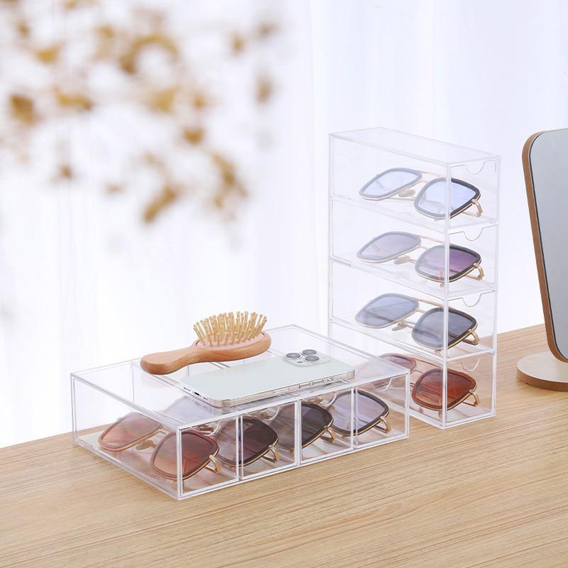 4-layer Plastic Drawer Storage Box Transparent Dustproof Glasses Cosmetic Desktop Stationery Storage Rack