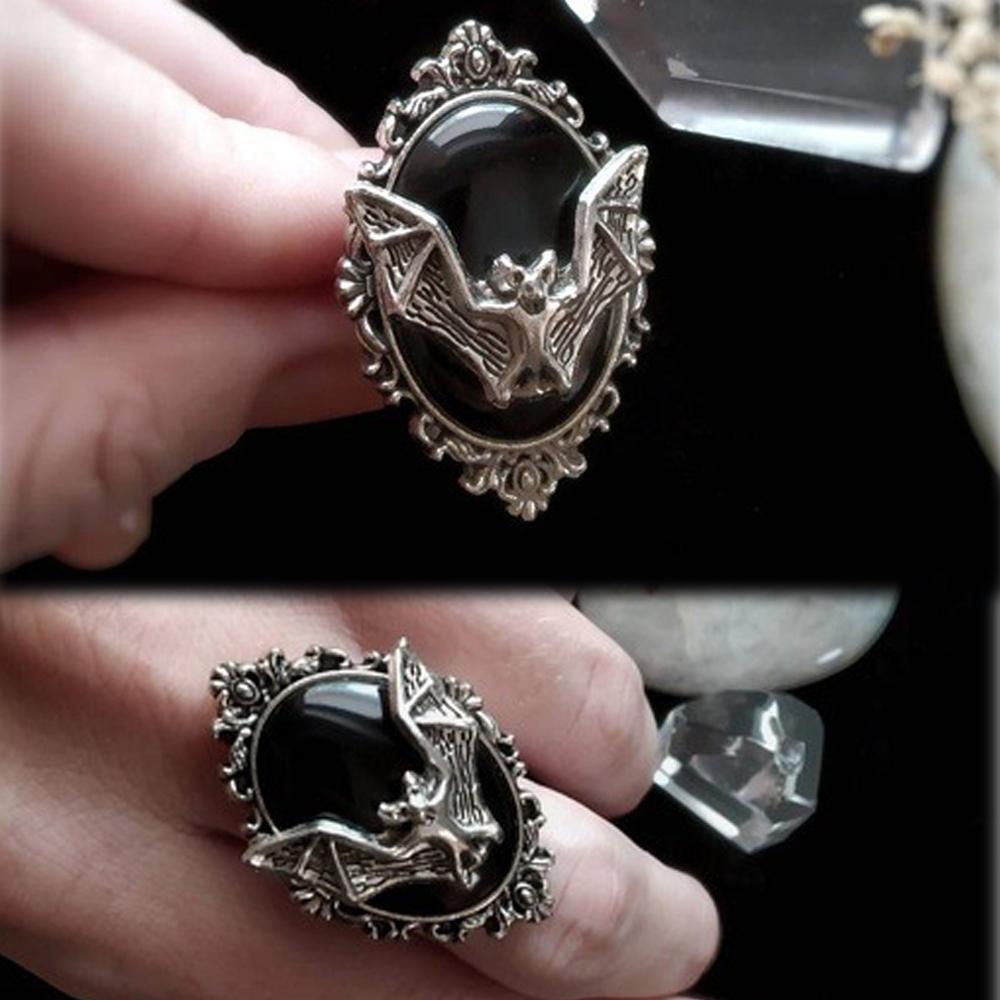 Party Adjustable New Black Bat Ring Bat Cameo Ring Gothic Witch Ring Halloween